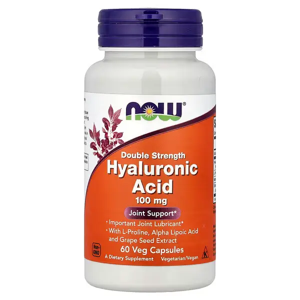NOW Foods, Acide hyaluronique à la L-proline, à l'acide alpha-lipoïque et à l'extrait de pépins de raisin, 100 mg, 60 capsules végétales — Marovibe