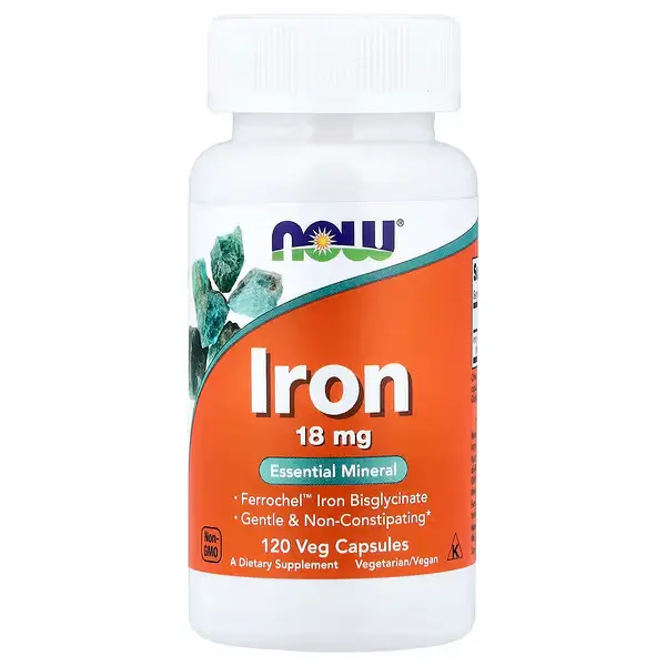 NOW Foods, Fer, 18 mg, 120 gélules végétales — Marovibe