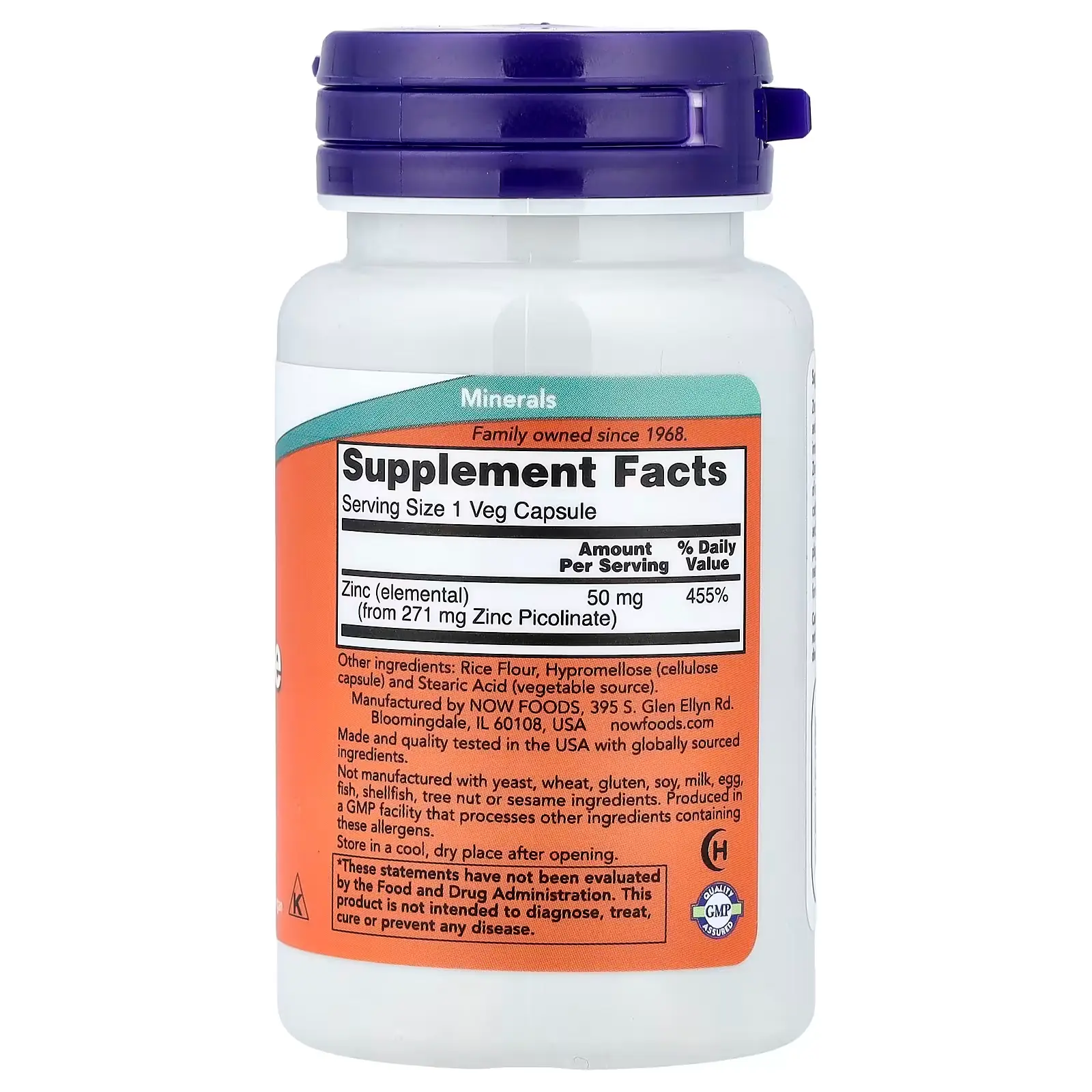 NOW Foods, Picolinate de zinc, 50 mg, 60 capsules végétales