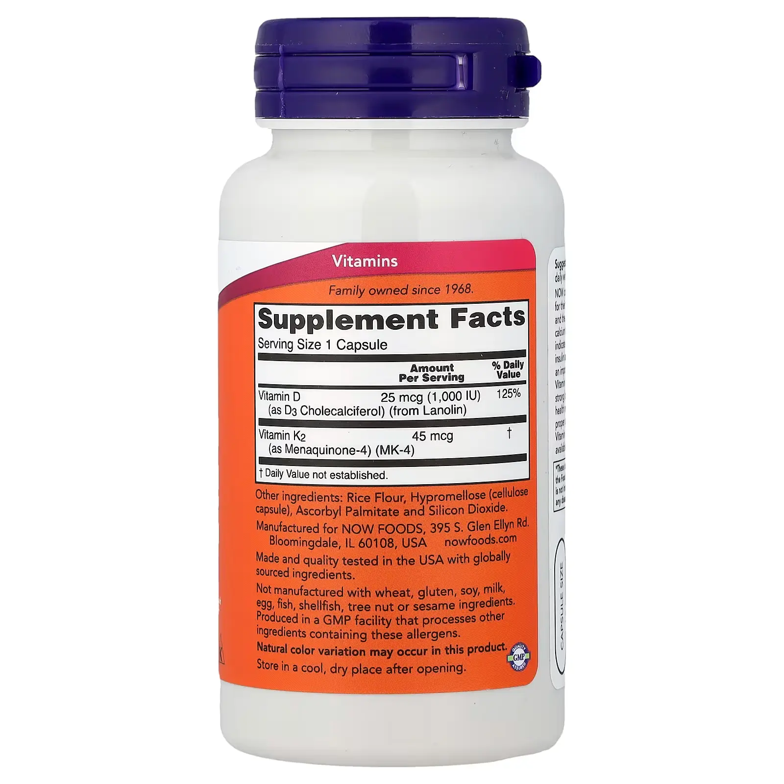 NOW Foods, Vitamines D3 et K2, 120 capsules
