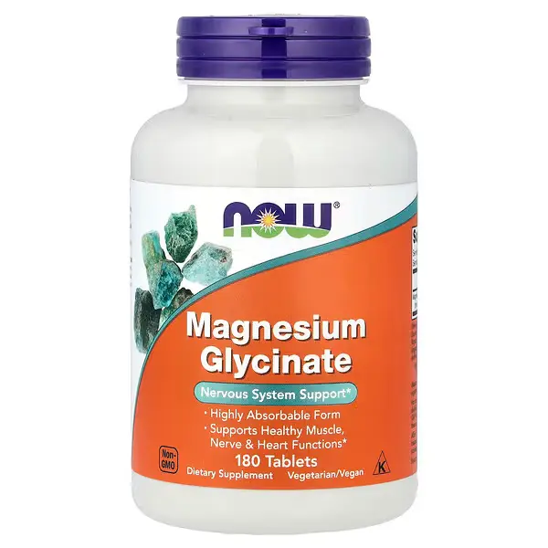 NOW Foods, Glycinate de magnésium, 180 comprimés (100 mg pièce) — Marovibe
